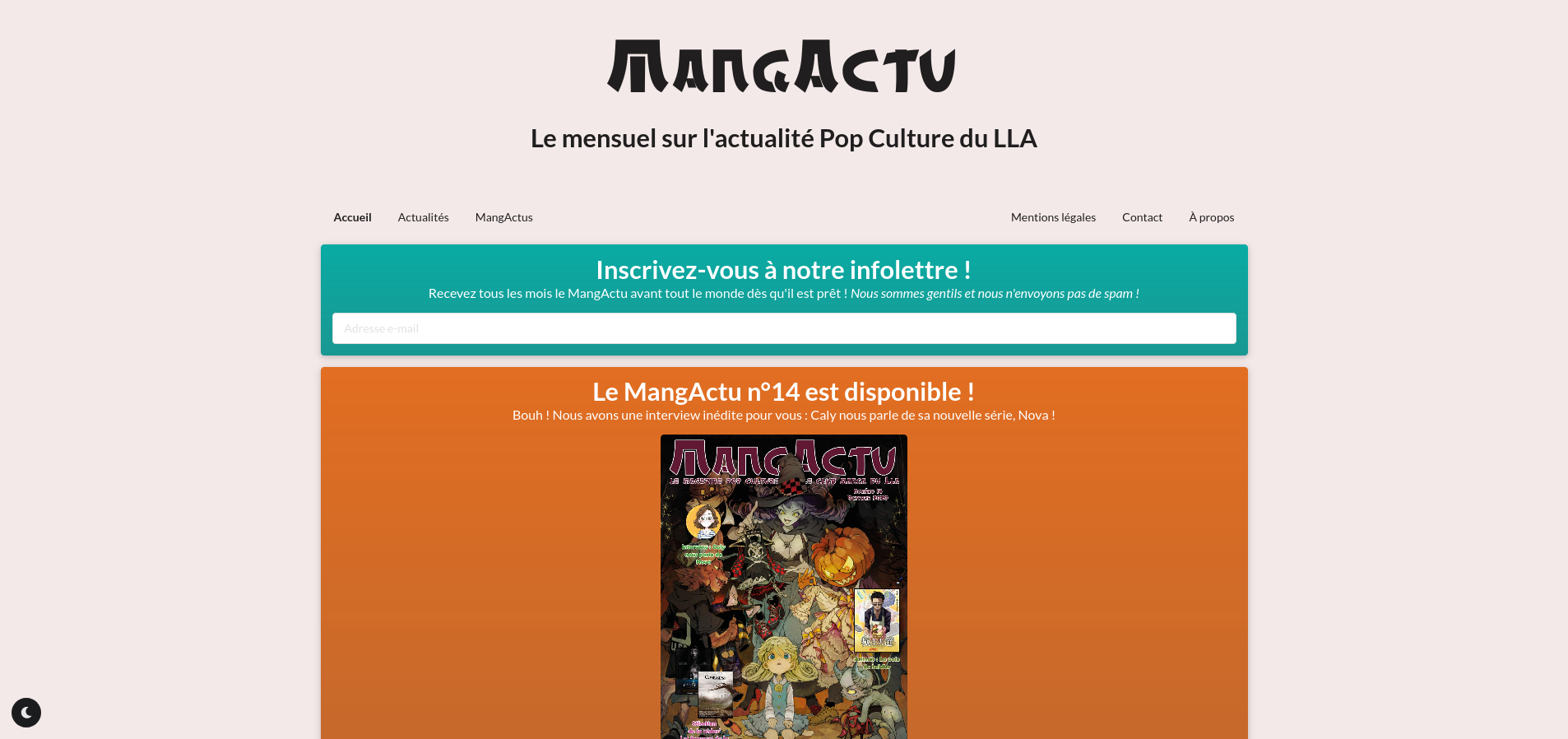 Capture d'écran du site Internet du MangActu